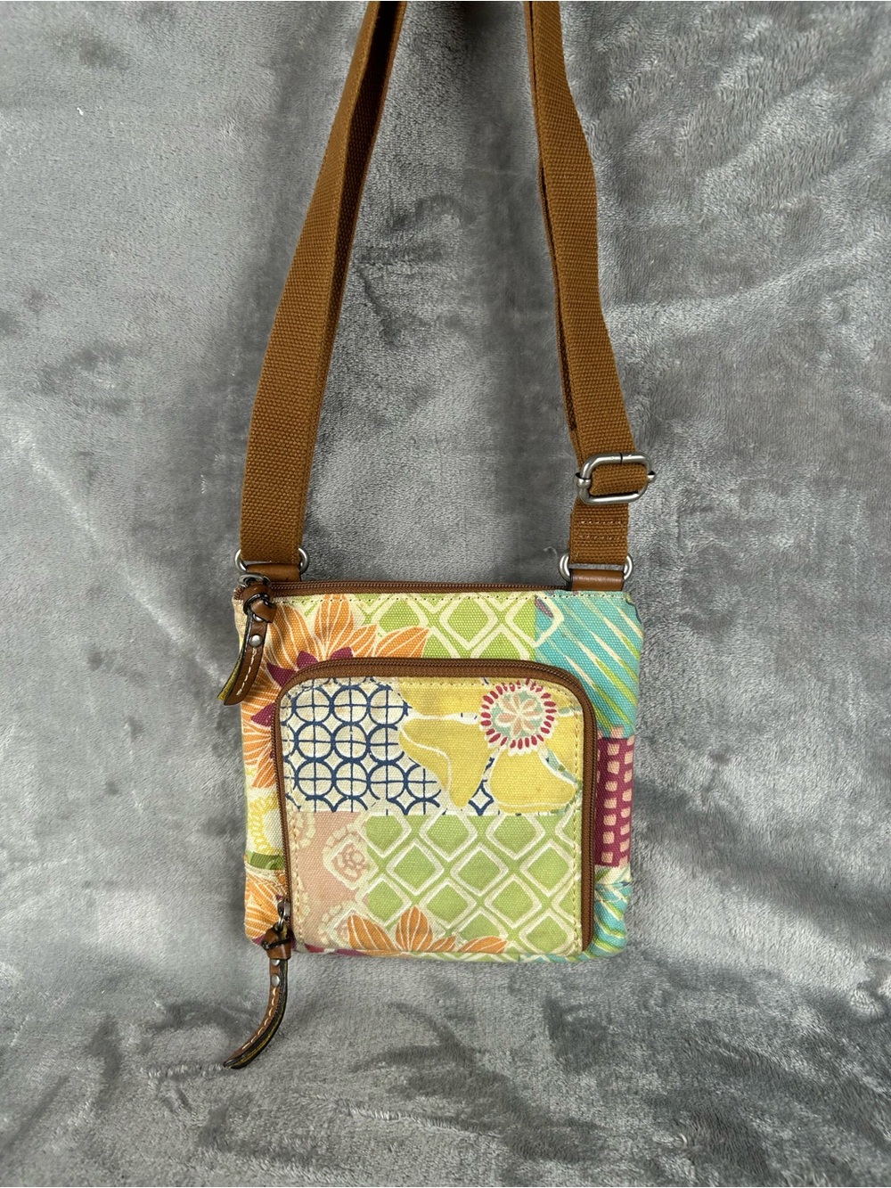 Vintage Fossil Floral Stripe Canvas Crossbody Purse Bag Classic Boho Look‎ Y2K